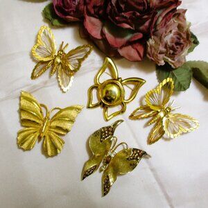 Vintage DESIGNER Butterfly Brooch Lot: Gold, BSK, Liz Claiborne, Avon, Monet